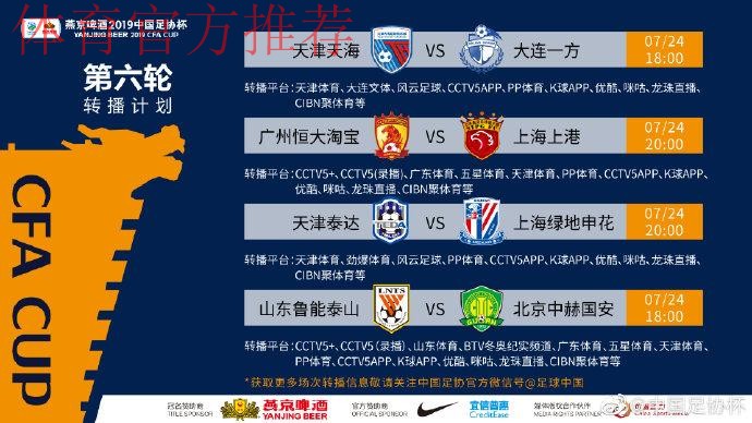 一战到底 | 燕京啤酒2019中国足协杯半决赛抽签 上港遇鲁能 一方战申花